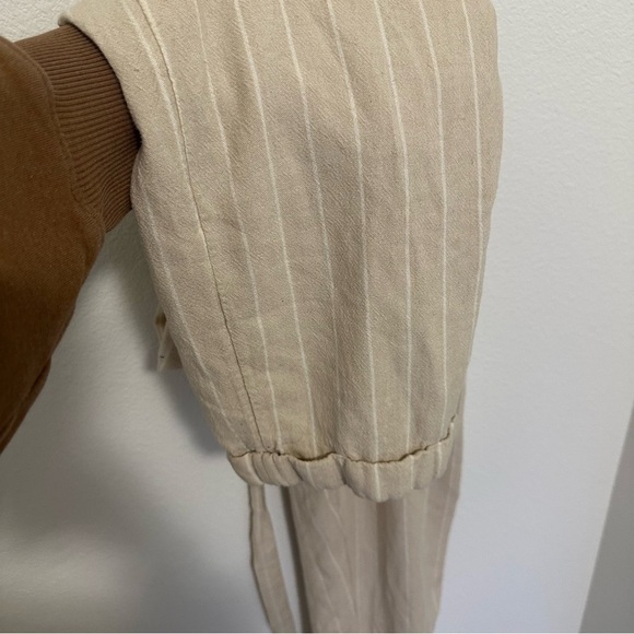 American Eagle Striped Wide Leg Jumpsuit Linen Blend Cream White Size S Women’s - Picture 4 of 12
